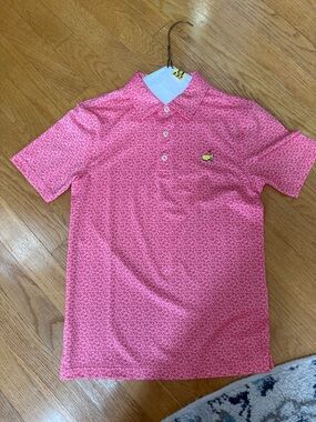 Masters Pink Patterned Short-Sleeve Polo with Yellow Logo